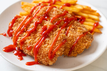 fried chicken breast fillet steak with french fries