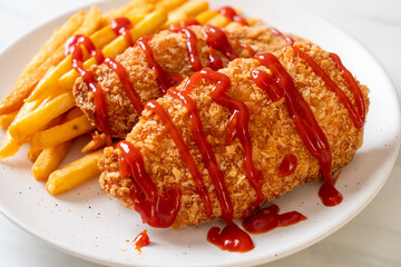 fried chicken breast fillet steak with french fries