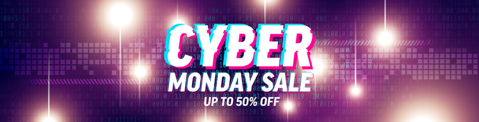 Cyber Monday SaleSpecial offer Poster with Binary code and  Futuristic abstract Background for Retail,Shopping or Promotion.Cyber Monday and Online shopping concept.Vector illustration EPS10