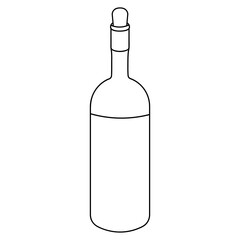 Wine bottle. Sketch. Alcohol in a glass container. Vector illustration. Outline on an isolated white background. The neck is blocked with a stopper. Strong Cahors. Doodle style. Idea for web design.
