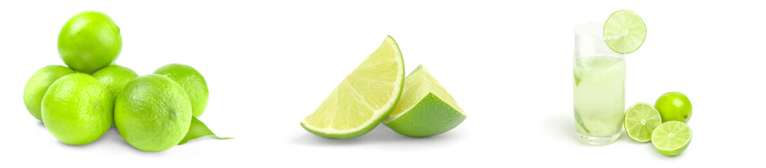 Collection of limes on a isolated white background