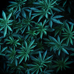 Background of young shoots of marijuana. Growing organic cannabis on the farm. Wallpaper of marijuana.