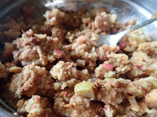 preparation of a homemade apple strudel