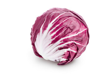 Fresh red radicchio salad isolated on white background with clipping path and full depth of field