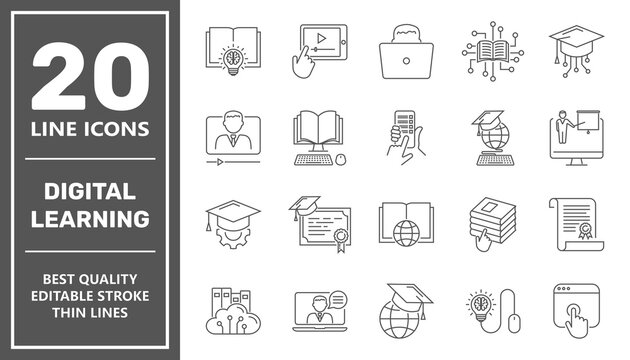 E-learning, Online Education Elements - Minimal Thin Line Web Icon Set. Outline Icons Collection. Simple Vector Illustration. Editable Stroke.