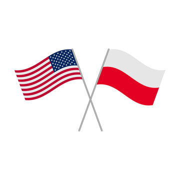 American and Polish flags isolated on white background. Vector illustration