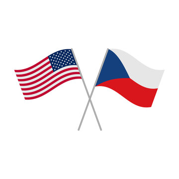 Czech Republic and American flags isolated on white background. Vector illustration