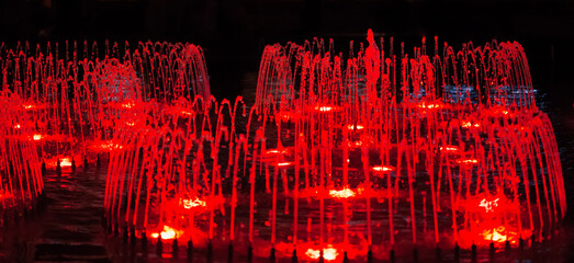 splashing colored fountain of the evening city