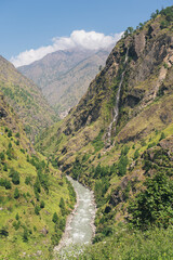 Trekking trail in Manaslu circuit trekking route, Himalaya mountain range in Nepal