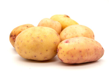 Young potato isolated on white background. Harvest new. Flat lay