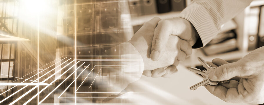 Realtor Shaking Hands With His Client; Multiple Exposure