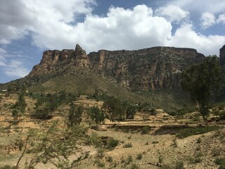 Fototapeta na wymiar Tigray, Ethiopia - 14 August 2018. : Typical puntain landscape in the Tigray region of Ethiopia
