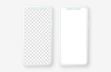 Clay smartphone template / mockup. Empty screen for your design, isolated smartphone on light background. Mockup for project demonstration. Vector illustration EPS10