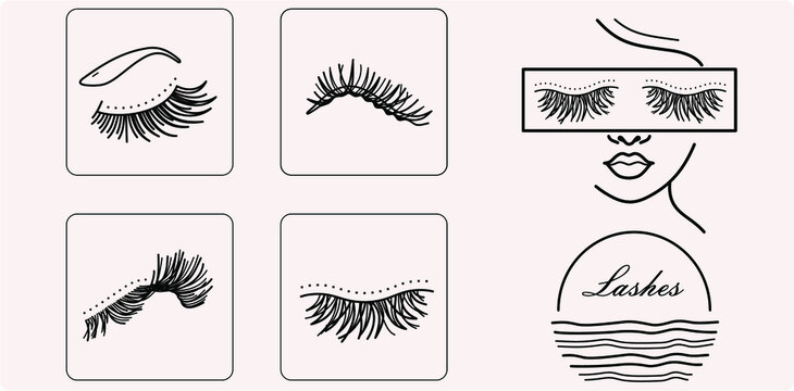 Feminine lashes vector set. False eyelashes modern hand-drawn vector in outlines