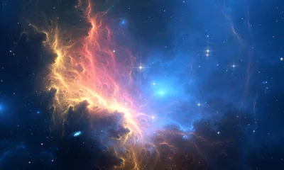 Fototapeten Leuchtender riesiger Nebel mit jungen Sternen. Weltraumhintergrund © Peter Jurik