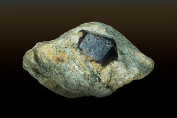 Semi-precious stone Corundum ruby in the rock.