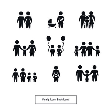 Vector image. Collection of different people icons. Family image.