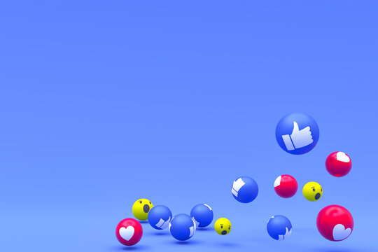 Facebook Reactions Emoji 3d Render,social Media Balloon Symbol With Facebook Icons Pattern