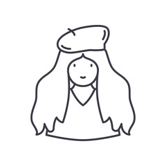 Female painter icon, linear isolated illustration, thin line vector, web design sign, outline concept symbol with editable stroke on white background.