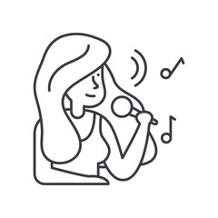 Female singer icon, linear isolated illustration, thin line vector, web design sign, outline concept symbol with editable stroke on white background.