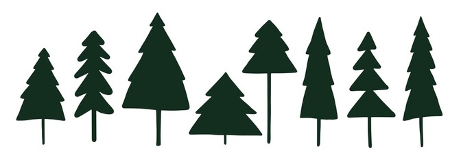 Obraz premium Set of hand drawn simple Christmas trees. New Year decor design elements. Cute forest.