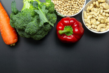 Healthy food concept,broccoli, peppers, carrots, whole grains..