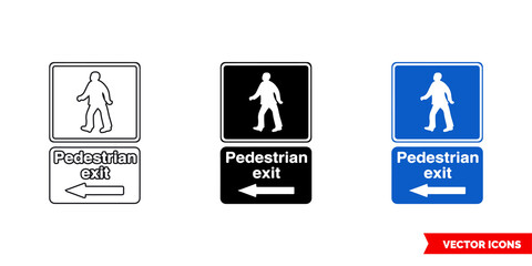 Pedestrian exit parking information sign icon of 3 types color, black and white, outline. Isolated vector sign symbol.