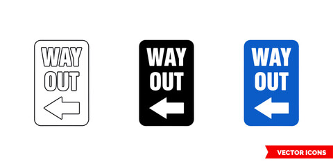 Way out left parking information sign icon of 3 types color, black and white, outline. Isolated vector sign symbol.