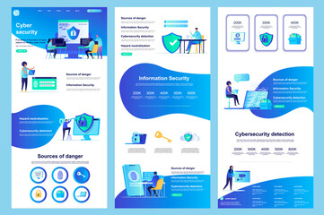 Cyber security flat landing page. Information security, data protection software corporate website design. Web banner with header, middle content, footer. Vector illustration with people characters.