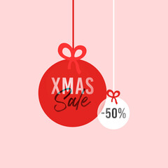 Chistmas sale banner. Red ball concept