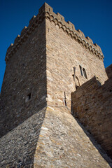 medieval fortress tower against blue sky
