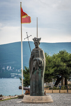 Herceg Novi, Montenegro - May 24,2017: Sculpture of king of Bosnia Stephen Tvrtko I in port of Herceg Novi coastal town