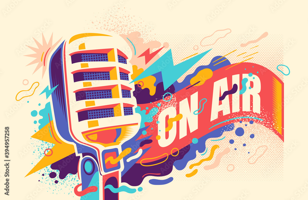 Poster abstract colorful background with retro microphone. vector illustration.