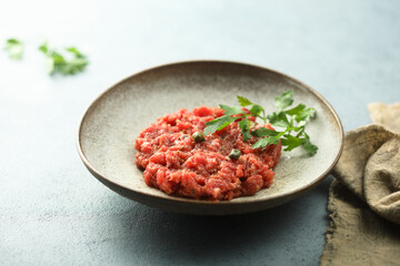 Traditional homemade steak tartare with capers