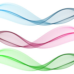 Abstract background, set of horizontal green, pink, blue wave lines, design element.