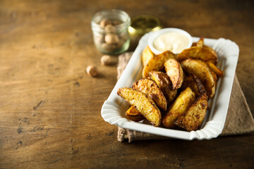 Homemade roasted potato wedges with spices
