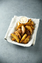 Homemade roasted potato wedges with spices
