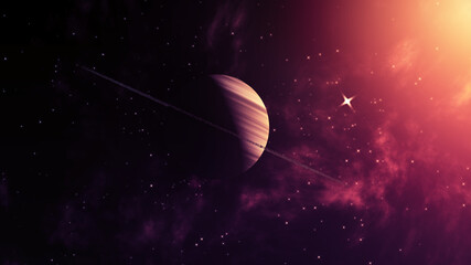 Space Concept Background With Solar Wind, Star Clusters And Gas Giant With Ring System © Visual Voyager