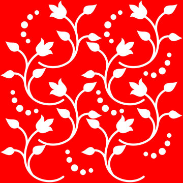 Vector seamless flowers pattern in red background. Vector art for wrapper, fabric and fashion.