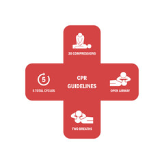 Infographic of 5 Step CPR Guidelines , Emergency First Aid Procedure Healthcare and Medical, One Part of the Important Process Resuscitation stock vector illustration