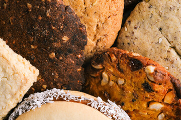 Homemade cakes close up. Various types of homemade cookies. Cooking at home, cooking and recipes....
