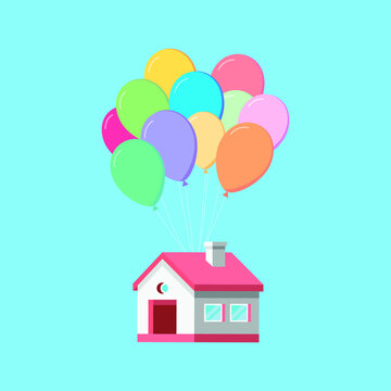 Flying house with ballons vrctor illustration