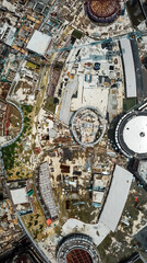 View from above,  top down stunning aerial view of a construction site in Kuala Lumpur, Malaysia.