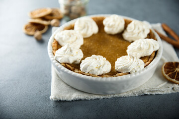Homemade pumpkin pie with spices