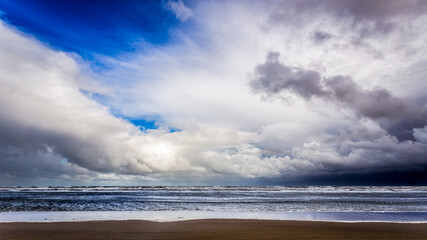 A cloudy sky over the North Sea.