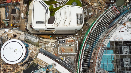 View from above,  top down stunning aerial view of a construction site in Kuala Lumpur, Malaysia. © ellinnur