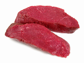 Raw Ostrich Steaks on white Background - Isolated