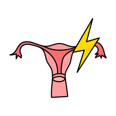 Human womb icon, lighting, idea, pain, ectopic pregnancy, vector flat illustration.