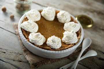 Homemade pumpkin pie with spices