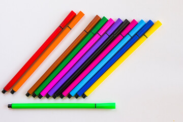Colorful markets gradient on the white background, markers for painting and drawing